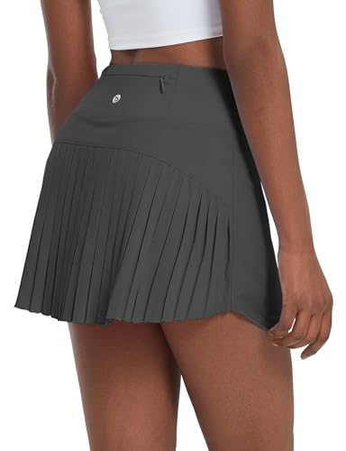 BALEAF Women's Pleated Tennis Skirts High Waisted Lightweight Athletic Golf Skorts Skirts with Shorts Pockets Gray Medium