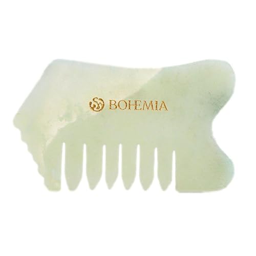 Bohemia Jade Gua Sha Hair Comb & Head, Face Massager – Authentic Stone Scalp Scraping Tool for Facial Massage Circulation, Acupoint, Relaxation & Youthful Glow