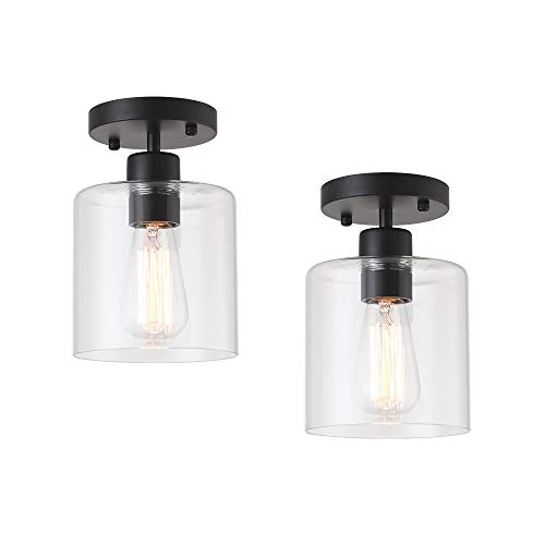KLSS 2 Pack Black Modern Semi Flush Mount Ceiling Light,Rustic Ceiling Light Fixture for Closet Hallway Entryway,Hallway Ceiing,Matte Black Finish (6 in)