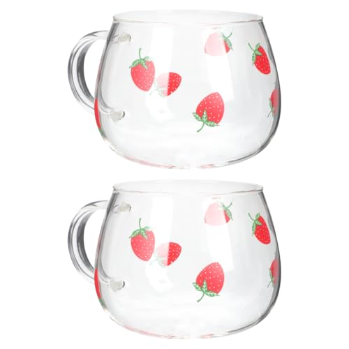 UPKOCH 2pcs 400ML Heat-Resistant Glass Strawberry Cups, Cute Drinkware for Milk, Juice, Coffee, Tea, Perfect for Home and Gatherings