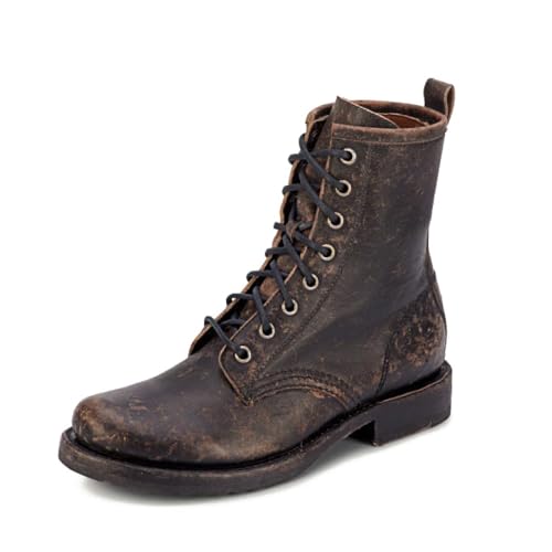 Frye Veronica Women’s Combat Boots Crafted from Hand-Burnished Vintage Italian Leather with genuine stitch-down welt construction and Leather Lining – 6 ¾” Shaft Height, Black (Toga Leather) - 8 M