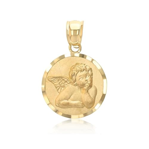 Ioka - 14K Gold Guardian Angel Pendant – Real Cherub Charm – Confirmation Christening Baptism Jewelry Gift - Catholic Christian Keepsake - Religious Necklace Accessory (10mm, 0.81grams)