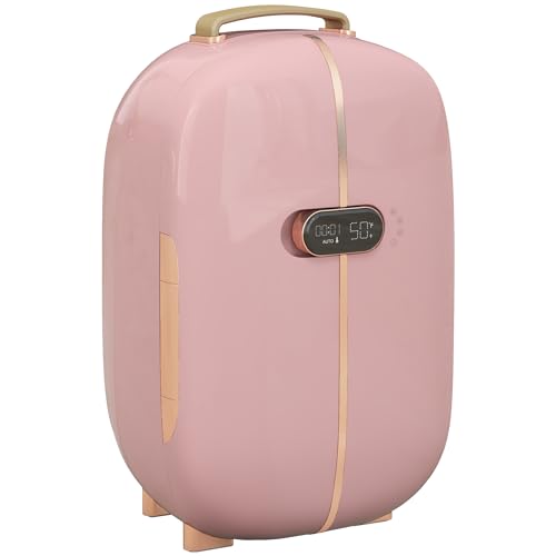 HOMCOM Portable Skincare Fridge with LED Display, 12L Mini Fridge for Beauty, Makeup and Cosmetics, Small Refrigerator Cooler for Bedroom, Home Office, Desktop, Pink