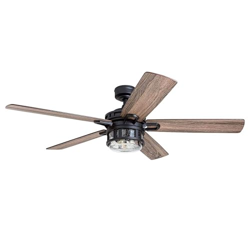 Honeywell Ceiling Fans Bonterra Modern 52 Inch Ceiling Fan with Light, Remote Control Fan, LED Indoor Fan with 5 Blades, Brown Pine and Black Blade Finish Options, Matte Black (50690-01)