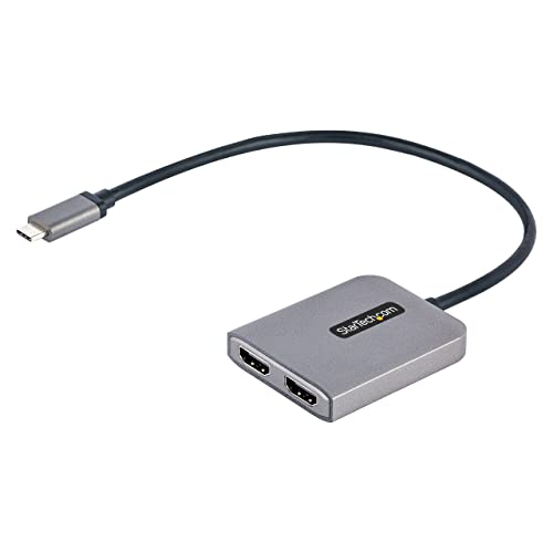 StarTech.com USB-C to Dual HDMI Adapter, USB Type-C Multi-Monitor MST Hub, Dual 4K 60Hz HDMI Laptop Display Extender / Splitter, HDR, Extra-Long Built-In Cable, Windows Only (MST14CD122HD)