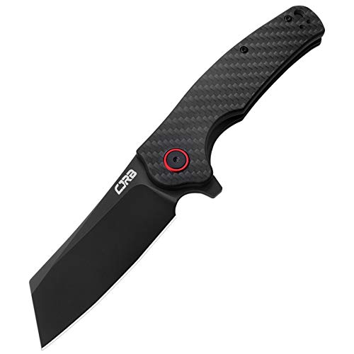 CJRB Crag Folding Pocket Knife, 3.43" AR-RPM9 Steel Blade Carbon Fiber Handle EDC Knife with Pocket Clip for Men Women Camping Survival Hiking, Black (J1904)