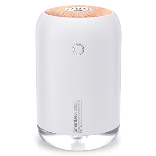 SmartDevil Small Humidifier, 500ml Mini Desk Humidifier, for Bedroom, Office, Travel, Plants, with Night Light, Auto Shut-Off, Super Quiet, White