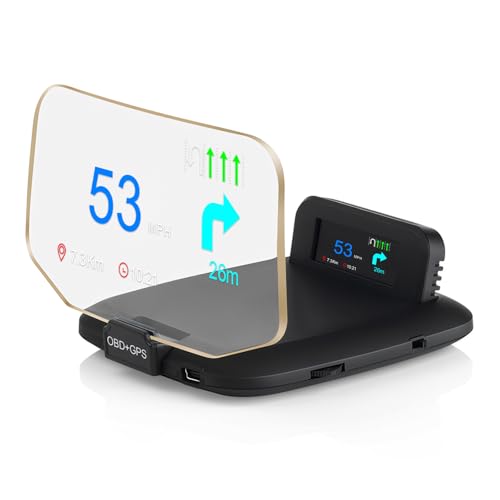 OBD2 Heads Up Display Navigation for Car MAIMEIMI OBD2 & GPS Dual System Digital Speedometer for Car HUD MPH Projector with RPM Meter, Water TEM, PSI, Volt, Mileage, 4 Alarm Works on Most 2008+ Cars