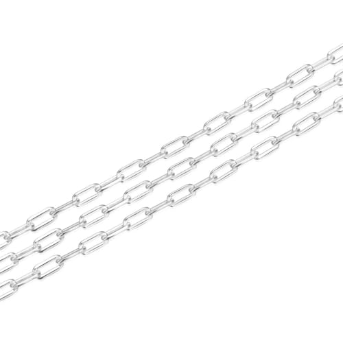 Adabele 5 Feet Authentic 925 Sterling Silver Unfinished 2.5mm (0.1 Inch) Paperclip Cable Chain Link Strong Bulk Hypoallergenic Nickel Free for DIY Craft Jewelry Making SSK-D1