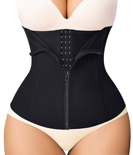 MERYOSZ Waist Trainer Corset Zipper Tummy Control Shapewear Breathable Waist Cincher for Women Body Shaper Sport Girdle (Black,XL)