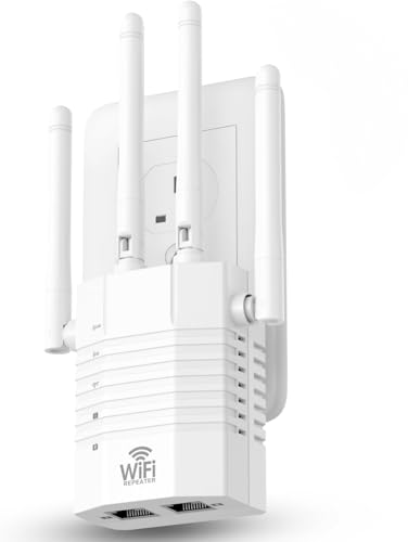 AOOEPU 4 - Antenna WiFi Booster, WiFi Extender Signal Booster with 1200Mbps Dual - Band 2.4G&5G, WiFi Extender Covers 12880 Sq.ft 105 Devices, WiFi Repeater with Wall - Plug Network Extender