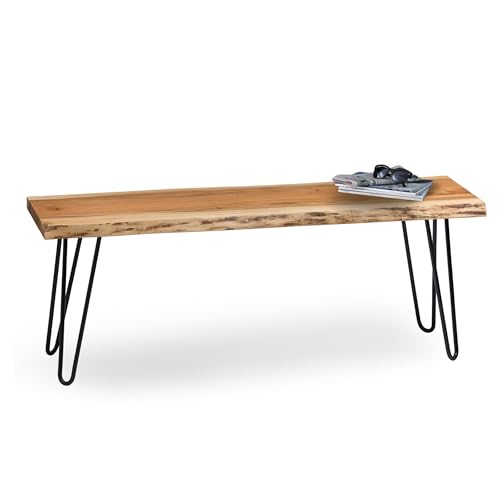 Alaterre Furniture 48-Inch Natural Live Edge Wood Bench – Rectangular Acacia Wood Top with Metal Hairpin Legs – Durable and Easy to Assemble Rustic Entryway or Dining Bench