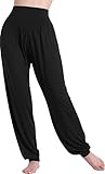 HOEREV Super Soft Modal Spandex Harem Yoga/Pilates Pants Black, Medium