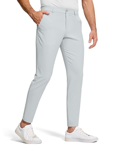 SERAMY Men's Golf Dress Pants 30" Inseam Stretch Skinny Tapered Lightweight Breathable Chino Trousers with Pockets for Casual Work Light Grey 34