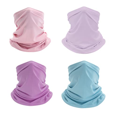 ZHCYGL 4 Pack Cooling Neck Gaiter Summer Face Cover Scarf Sun UV Protection Lightweight Balaclava Bandana for Men Women Fishing Sports Outdoors(Purple,Sky Blue,Pink,Light Purple)