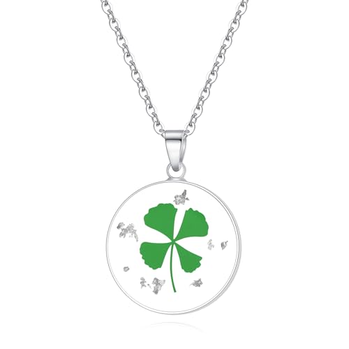 AUNTESIGN Four Leaf Clover Necklace | Irish Saint St Patrick's Day Lucky | Good Luck Pendant | Green Four Leaf Clover Shamrock Necklace | St. Patrick's Day Jewelry