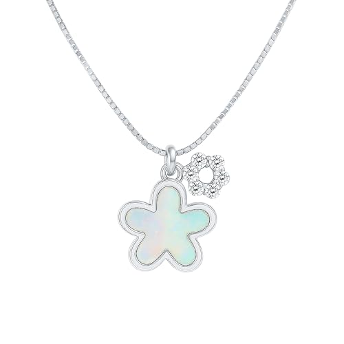 Natural Mother of Pearl Flower Necklace with Silver Chain, Certified MOP Pendant For Women (Ready To Gift), 925 Sterling Silver, With Chain