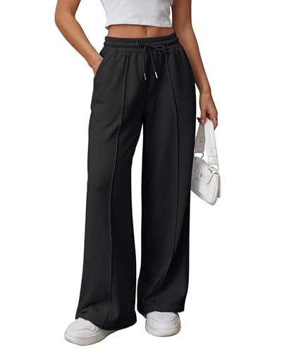 ATHMILE Lounge Pants Women High Waisted Baggy Pants Drawstring Athletic Joggers Sweatpants Teen Girl Clothes Black