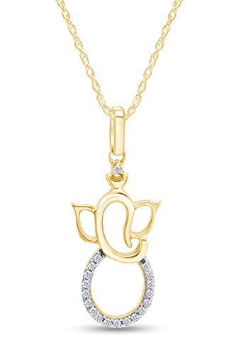 AFFY Hindu Ganesh/Ganapati Religious Pendant Necklace Cubic Zirconia Necklace In 14k Yellow Gold Over Sterling Silver With 18" Chain