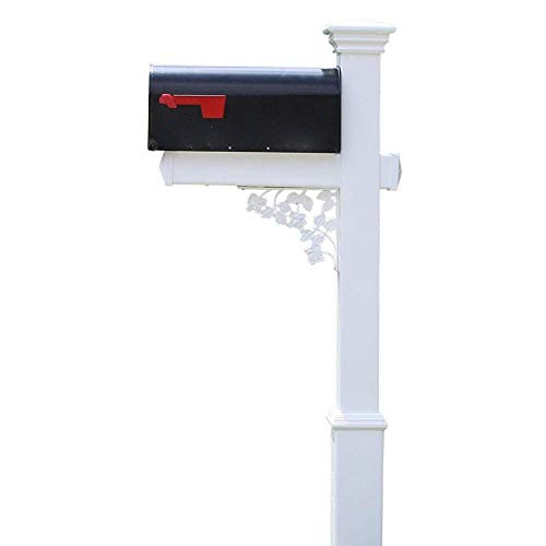 4Ever Products The Hoover Mailbox with White Vinyl Post Included Complete Decorative Curbside Mailbox System with Classic Traditional Style (Black Mailbox)
