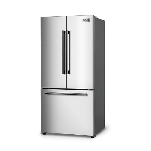 BLACK+DECKER 18 Cu. Ft. French Door Refrigerator with Built-in Ice Maker, Full Size Refrigerator with Bottom Mount Freezer Drawer, Frost Free, ENERGY STAR certified, BRF1800GIMS, Stainless Look