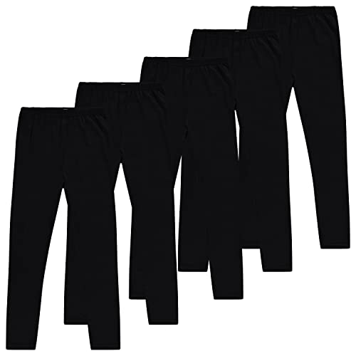 Little Girls Leggings, Black Cotton Spandex Stretch Pants - Kids Dance Clothing, Yoga and Ballet Tights, 5-Pack/Small 4