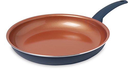 IKO Copper Ceramic Non Stick Fry Pan Dishwasher Safe with Soft Touch Handle (Blue, 8 Inch)