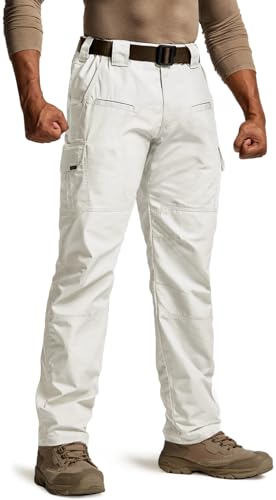 CQR Men's Tactical Pants, Water Resistant Ripstop Cargo Pants, Lightweight EDC Work Hiking Pants, Outdoor Apparel, Raider Frosted White, 34W x 30L
