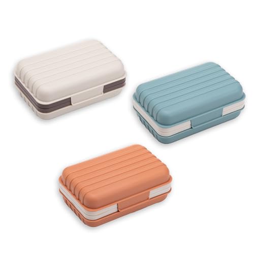 XJMWXHFC 3Pcs Travel Soap Containers with Lid, Portable Draining Soap Bar Holder for Traveling, Camping, Outdoor, Gym, Bathroom, Home (Blue, White, Brown)