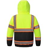 TOKISHI High Visibility Hoodie For Men Reflective Safety Jacket Snowproof And Warm Raincoat With Zipper Men'S/Women'S Construction Work Safety Insulated Parka Green L