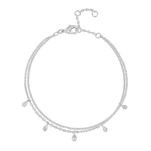 PAVOI Rhodium Plated Layering Double Chain Bracelets for Women - Cubic Zirconia Stacking Double Wrap Chain Bracelet - Cute Best Friends Jewelry