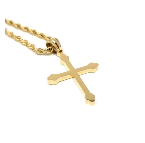 18K Gold Cross Necklace Pendant Charm with 3MM Rope Chain Gift for Men Women Baptism Religious Fashion Jewelry (22)