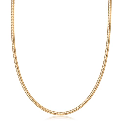 Barzel 18K Gold Plated Flat Herringbone Snake Chain Necklace for Women, Sizes 16-24 Inches, Made In Brazil (20 Inches, 3MM)