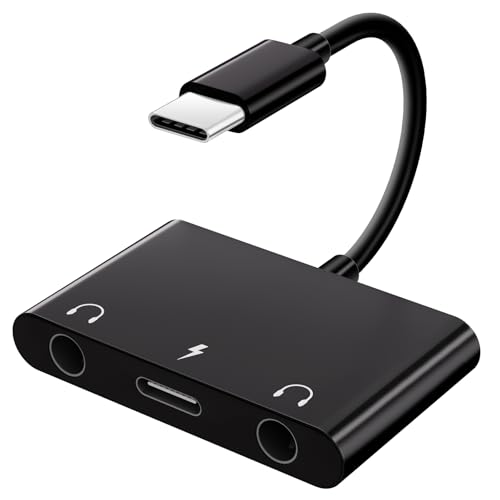 UWECAN USB C Headphone Adapter,3 in 1 USBC to 3.5mm Dual Headphone Jack Adapter for Stereo,USB-C Audio Adapter with Type-c Fast Charging Port,Headphone Splitter Compatible iPad Pro,Samsung,Google