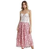 CHICWISH Women 3D Butterfly Embroidered Mesh Tulle Midi Skirt High Elastic Waist A-Line Fairy Skirts Pink