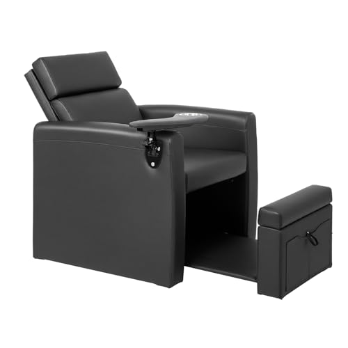 OmySalon Electric Pedicure Chair w/Adjustable Backrest, Movable Cup Holder & Hidden Storage Platform, Full-Floor Support Pedi Station for Professional Nail Tech Supplies Spa Salon (Black)