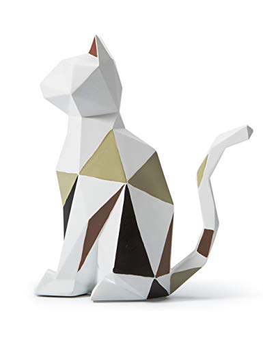 HAUCOZE Cat Sculpture Statue Geometric Gifts Figurine Modern Arts Decor Polyresin 7.3inch