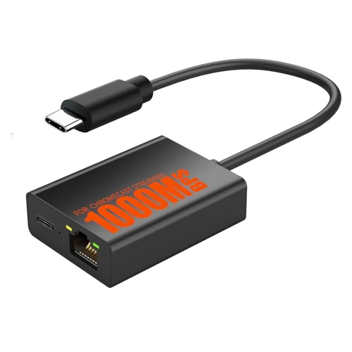 Finevoy Ethernet Adapter, 1000 Mbps USB-C to RJ45 Ethernet Adapter for Google TV Devices Compatible with Chromecast Google TV and More Streaming Sticks (Adhesive Tape Included)
