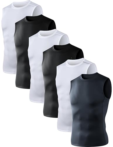 OYGSieg 6 Pack Men's Athletic Compression Shirts Sleeveless Tank Top Base Layer Sports Workout Shirts for Basketball 2XL