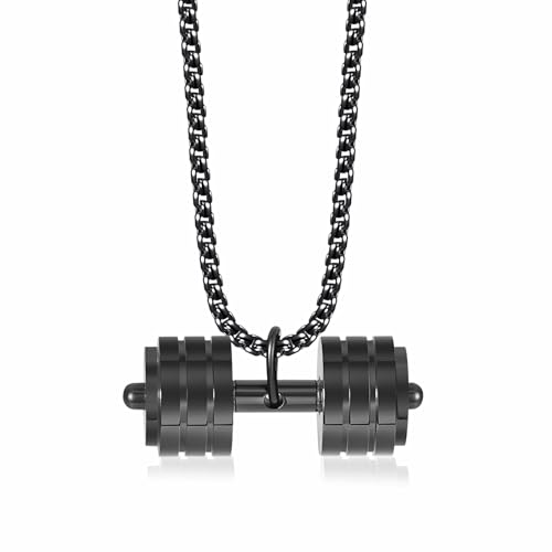 SeiMios Black Dumbbell Pendant Necklace Fitness Gym Barbell Necklace Stainless Steel Sport Jewelry for Men