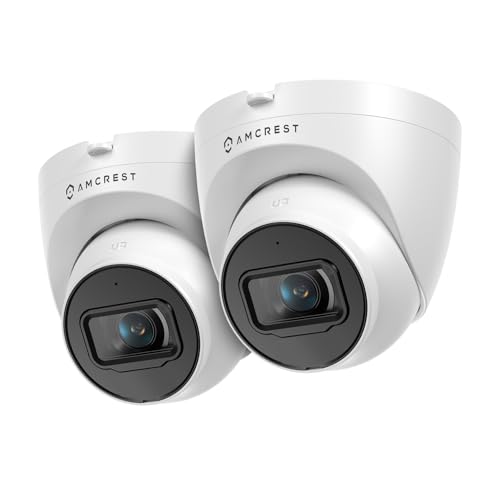 Amcrest 2-Pack 5MP UltraHD Outdoor Security IP Turret PoE Camera with Mic/Audio, 5-Megapixel, 98ft NightVision, 132° FOV, IP67 Weatherproof, MicroSD Recording (256GB), 2PACK-IP5M-T1179EW-AI-V3 White
