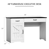 MaverickFurni White Computer Desk with Drawers, Farmhouse Desk with Storage, 48 Inch Computer Desk for Bedroom, Rustic Executive with Drawers and Cabinet