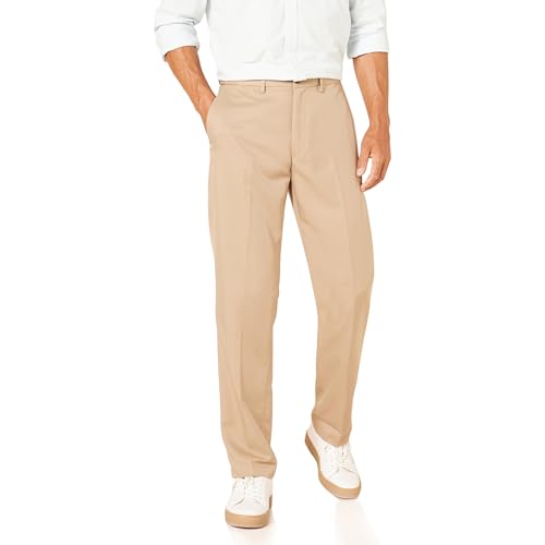 Amazon Essentials Men's Classic-Fit Expandable-Waist Flat-Front Dress Pant, Khaki Brown, 29W x 32L