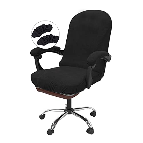 NeColorLife Stretchable Office Chair Cover with Armrest Covers - Zippered High Back Seat Cover for Extra Large Executive Desk Chairs,Big Tall Man (X-Large Size, Black)