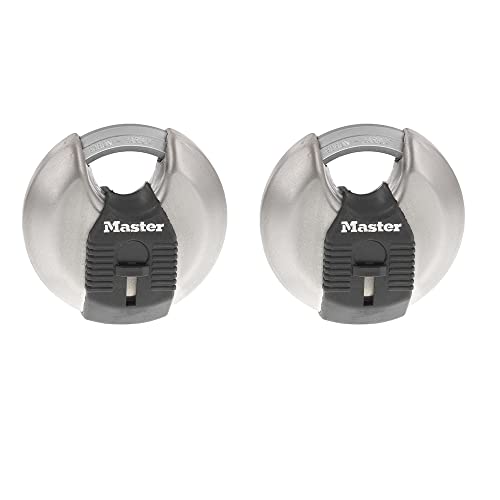 Master Lock Magnum Heavy Duty Stainless Steel Discus Padlock with Keys, Keyed Alike Heavy Duty Storage Lock for Indoor or Outdoor Use, 2 Pack, ‎M40XTCCSEN