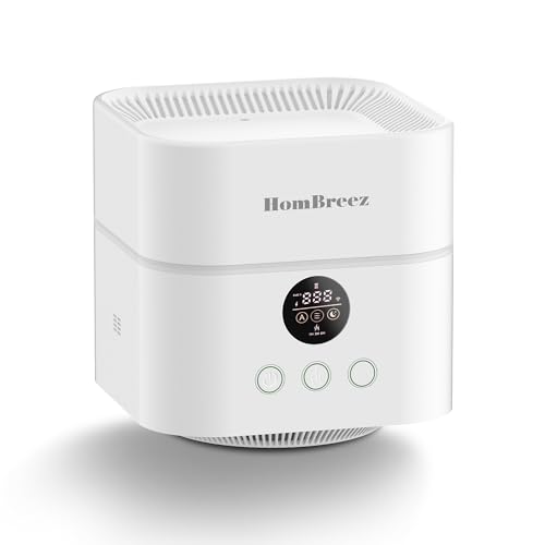 HomBreez Air Purifier and Humidifier Combo for Bedroom, Covers Up to 200ft², H13 True HEPA Filter, 500ML Water Tank, Quiet Cool Mist Top Fill Essential Oil Diffuser for Baby, Pet Room, White