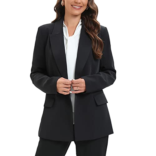 TRNY Women's Oversized Double-Breasted Suit Blazer Jacket Long Sleeve Casual Boyfriend Style Work Office Blazer with Pockets Black