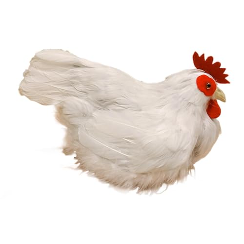ＡＷＨＡＯ Realistic White Hen Model Figure Feathered Figurine Chicken Simulation Model Ornament for Garden Home Party Landscape Decor