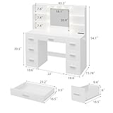 Furmax Vanity Desk with Mirror, LED Lights and Power Outlet Makeup Vanity Table with 7 Drawers and 6 Storage Shelves Dressing Table for Bedroom Dressing Room (White)