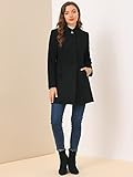 Allegra K Women's Winter Overcoat Stand Collar Single Breasted Mid-thigh Long Coat Small Black